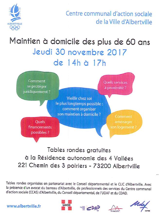 "Comment se protéger juridiquement ? " C'est l'objet de la table ronde du 30/11 à la Résidence autonomie  - Albertville